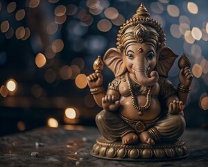 Fototapeta premium Happy Ganesh Chaturthi poster, Ganesh Chaturthi concept, Indian festival Ganesh Chaturthi banner with lord ganesh statue