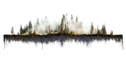 3d render illustration of cross section of ground with grass isolated on white. Podium with underground layers of Soil, earth, rock. Environment or Land Surveying banner cooncept