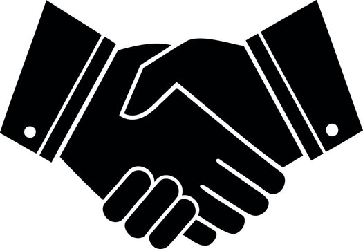 Symmetric handshake icon with suit sleeves in black, demonstrating collaboration