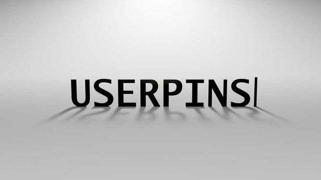3D Rendered userpins Text Animation with Typing Effect and Blinking Cursor Minimal Motion on Off White Background