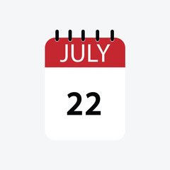 22 july calendar july calendar vector illustration