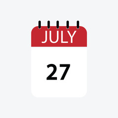 27 july calendar july calendar vector illustration
