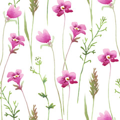 Seamless floral pattern with watercolor wild flowers