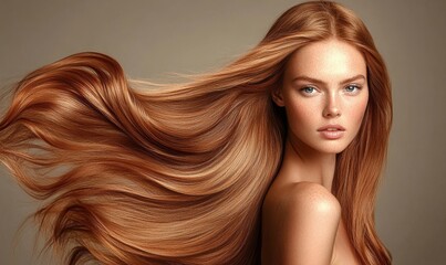 Stunning model flaunting long, luscious, and glossy hair, perfectly embodying hair health and beauty. The image provides ample copy space for editorial use, emphasizing the importance, Generative AI
