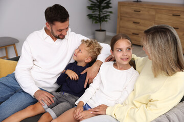 Happy family spending time together at home