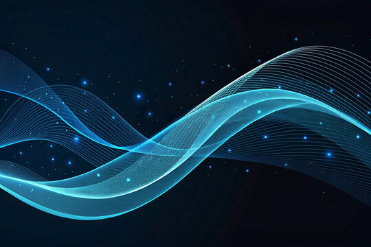 A modern and elegant visualization of luminous blue sound or energy waves in a digital space