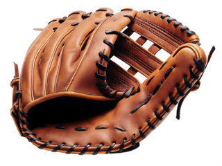 Brown leather baseball glove isolated on a transparent background