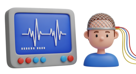 3d quiet mind app icons 3d cartoon person with brain scan monitor isolated on transparent background