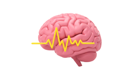 3d quiet mind app icons human brain with yellow heartbeat wave isolated on transparent background