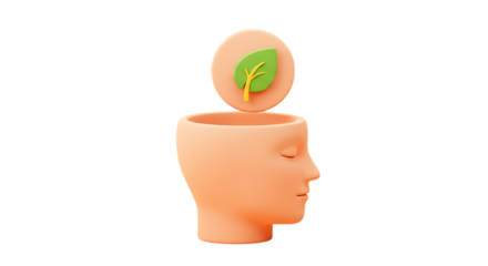 3d quiet mind app icons open mind with a green leaf sprout, isolated on transparent background