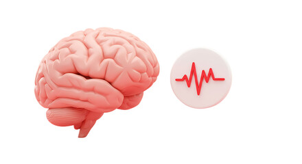 Human brain model alongside an electrical pulse icon for neurological health advertising copy space.
