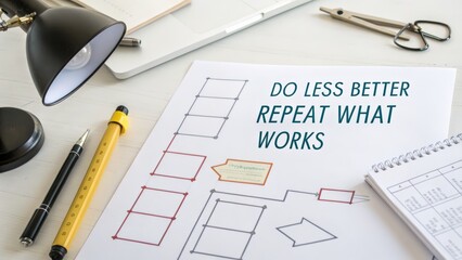 Strategic planning and workflow visualization on desk with stationery tools