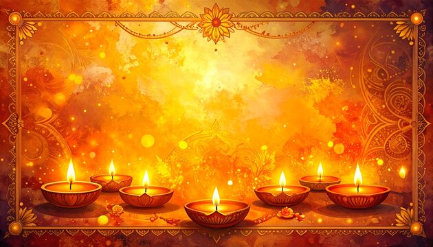 Abstract Diya Light Background with Floral Border for Ganesha Chaturthi