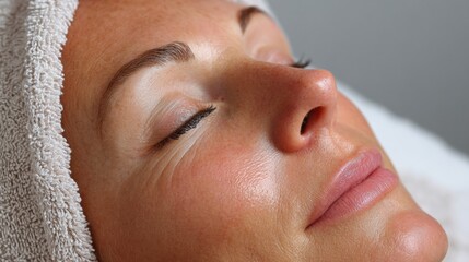 Close-Up of Relaxed Woman's Face During a Spa Treatment Session