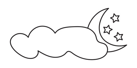 Moon and stars behind the cloud in doodle style. Vector illustration EPS 10.