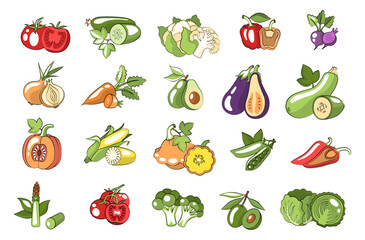 Vintage Vegetables in Color as Logo and Illustration for Labels, Element Farming