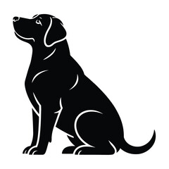 Black silhouette of a sitting dog in side profile with smooth contours, minimalist pet illustration ideal for animal, logo, and design themes