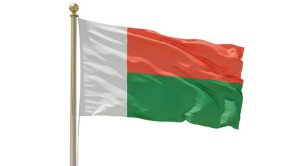 Madagascar flag waving on a flagpole with white, red, and green colors, symbol of Madagascar, perfect for educational and cultural projects