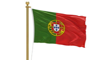 Portuguese national flag waving on flagpole with vibrant colors and clear details, perfect for international, cultural, or travel projects