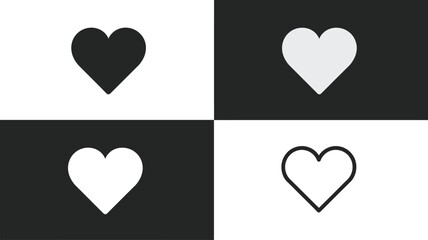  Minimalist 2x2 heart grid in black and white with bold and outlined styles, perfect for love, contrast design, and modern romantic themes