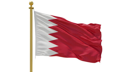 Waving flag of Qatar with golden flagpole isolated on white background, symbol of nation and patriotism, perfect for cultural and national celebrations