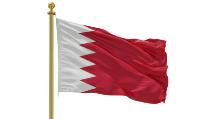 Waving flag of Qatar with golden flagpole isolated on white background, symbol of nation and patriotism, perfect for cultural and national celebrations
