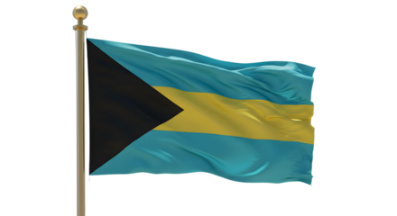Waving flag of the Bahamas on flagpole with clear background, national symbol and patriotic emblem, perfect for travel and cultural projects
