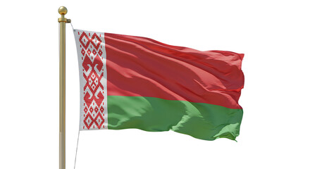 Waving national flag of Belarus on white background, Belarusian patriotic symbol for independence and national identity