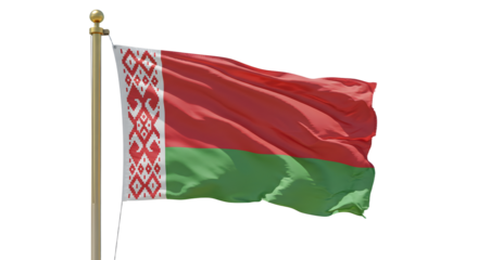 Waving national flag of Belarus on white background, Belarusian patriotic symbol for independence and national identity