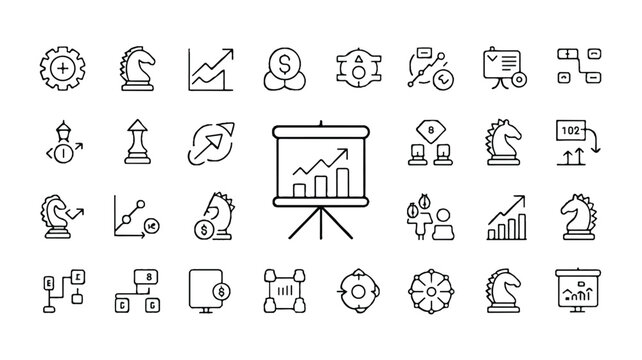 Strategy and Business Development Icons Representing Growth and Investment Opportunities for Startups and Established Corporations