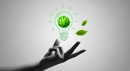Nurturing green ideas with a conceptual hand guiding innovation and eco-friendly growth.