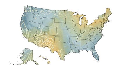 United States Temperature Distribution Heatmap with Natural Patterns Overlay