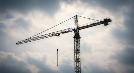 Industrial Tower Crane Against Dramatic Overcast Sky