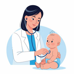 Vector illustration of doctor examining a baby with a stethoscope
