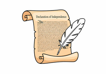Vector illustration of declaration of independence document with quill pen