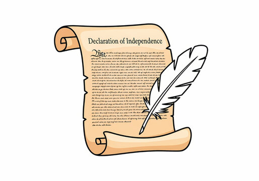 Vector illustration of declaration of independence document with quill pen