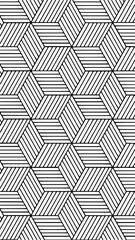Geometric pattern of interlocking hexagons and triangles with parallel line fill creates a modern design