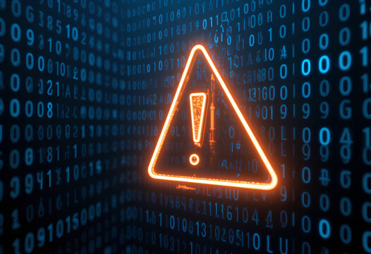 Cybersecurity Amber Malware Warning Icon over Number Matrix