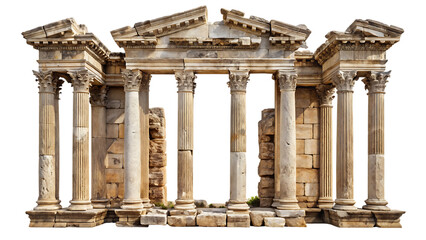 Naklejka premium Ancient Ruins Architectural Fragment Isolated on White Background as Transparent. PNG. AI GENERATED