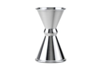 A silver measuring cup with a rounded top