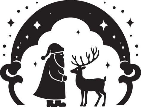 black santa claus and reindeer scene clip art preview