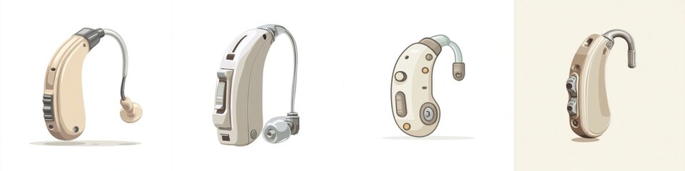 Collection of Modern Digital Hearing Aids in Various Designs and Colors for Enhancing Hearing Assistance Technology