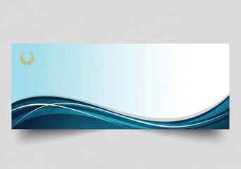 A certificate design features a blue gradient background with navy waves a laurel wreath and a white area for text