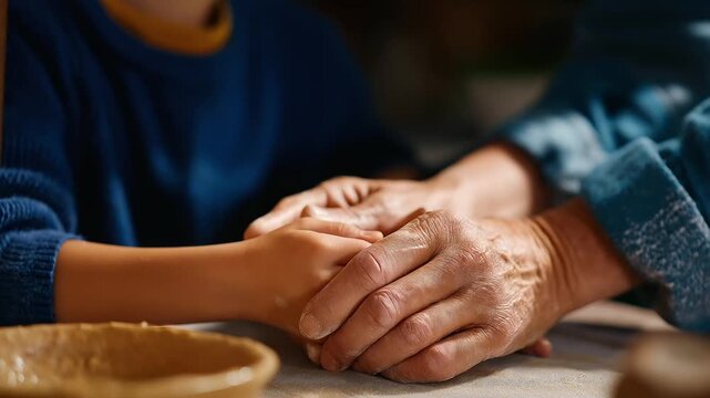 Home setting with a grandparent and child bonding over a crafting project representing intergenerational connection, creative learning, family bonding, hands on activity, childhood development