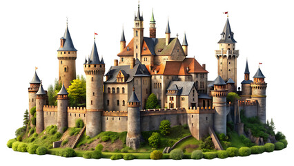 Obraz premium Majestic Fairytale Castle Isolated on White Background as Transparent. PNG. AI GENERATED