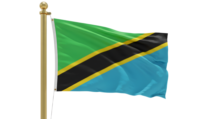 Flag of Tanzania waving on flagpole isolated on white background, national symbol, perfect for patriotic events and educational projects