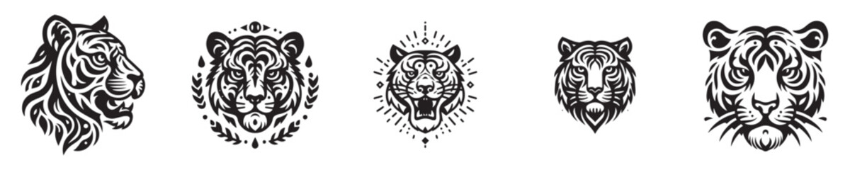 set of tiger tattoo design vectors
