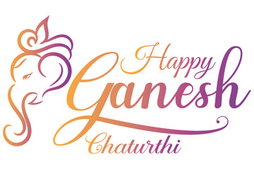 Ganesh Chaturthi calligraphy Text design. Happy Ganesh chaturthi. typography for happy ganesh chaturthi greeting on white background for hindu spiritual celebration and festive poster use .