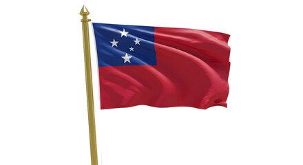 Samoa national flag waving with wooden flagpole, patriotic symbol of Polynesian island nation, perfect for independence day celebrations
