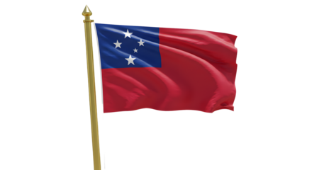 Samoa national flag waving with wooden flagpole, patriotic symbol of Polynesian island nation, perfect for independence day celebrations